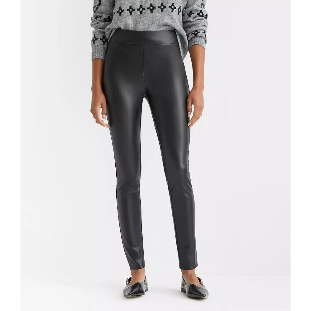 Sleek Black Leather Leggings By Loft Faux Leather Stretch Skinny Pants M
